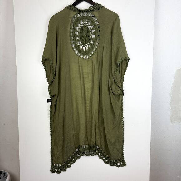 Do Everything in Love Crochet Trim Swim Beach Cover Up Cardigan Green - One Size - Picture 7 of 10